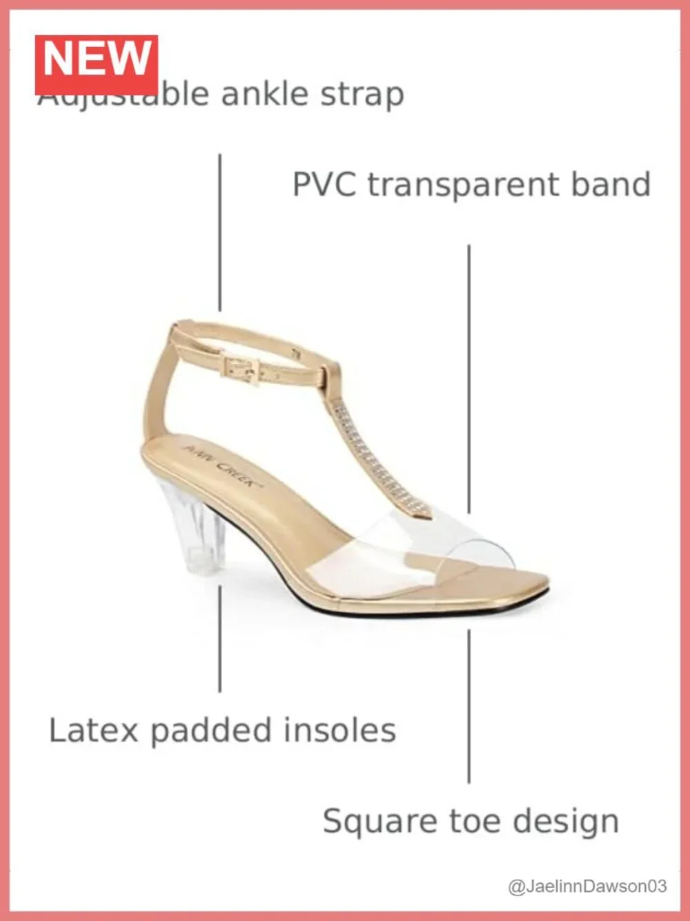 Clear Chunky Heel Rhinestone T-Strap Sandals Wedge Square Toe Adjustable Ankle